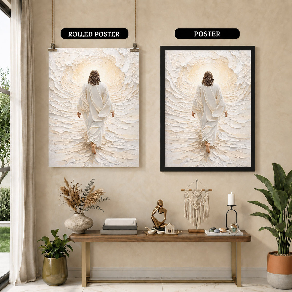 Jesus Walking Into The Light Textured Christian Art Poster/Canvas