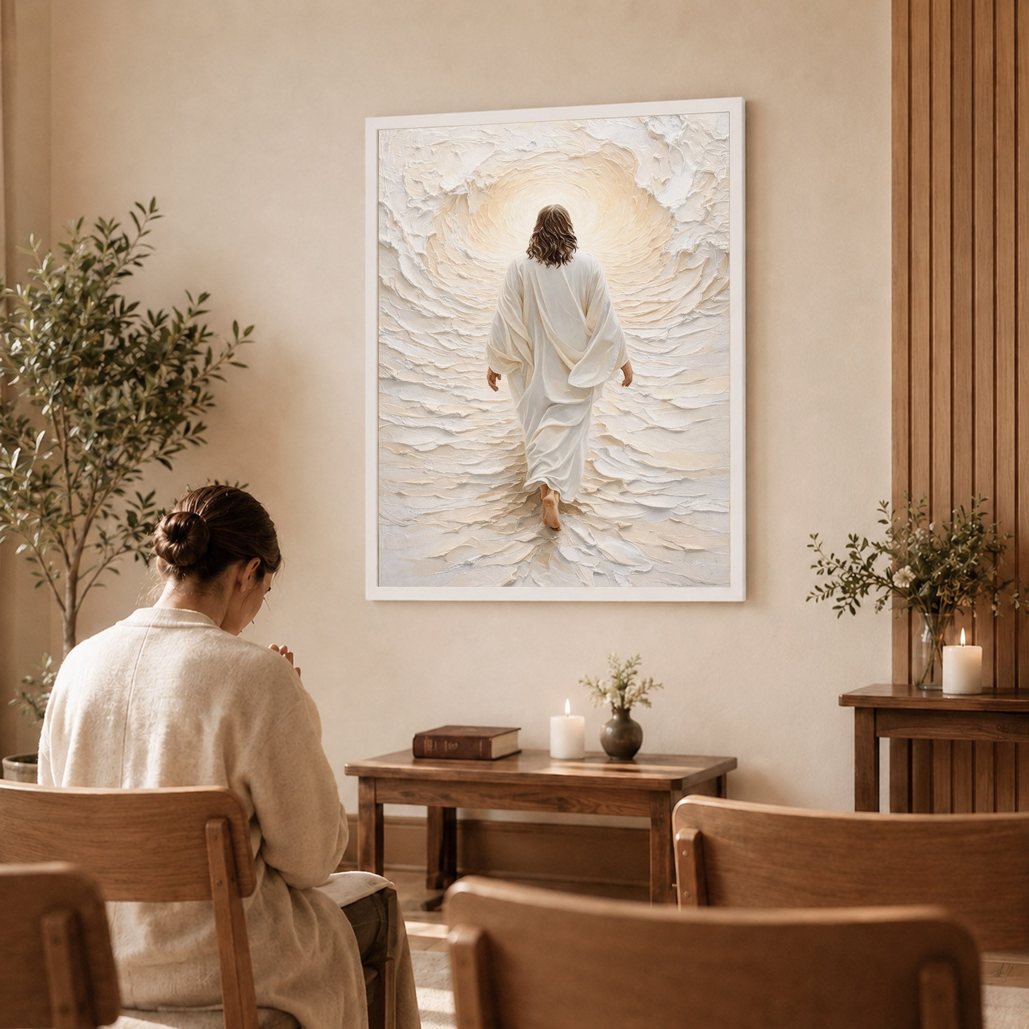 Jesus Walking Into The Light Textured Christian Art Poster/Canvas