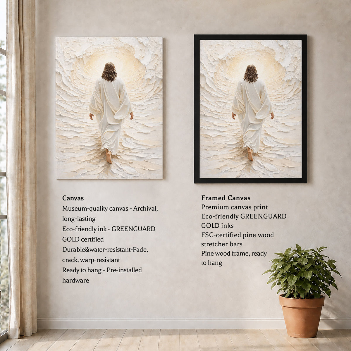Jesus Walking Into The Light Textured Christian Art Poster/Canvas
