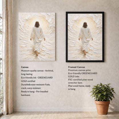 Jesus Walking Into The Light Textured Christian Art Poster/Canvas