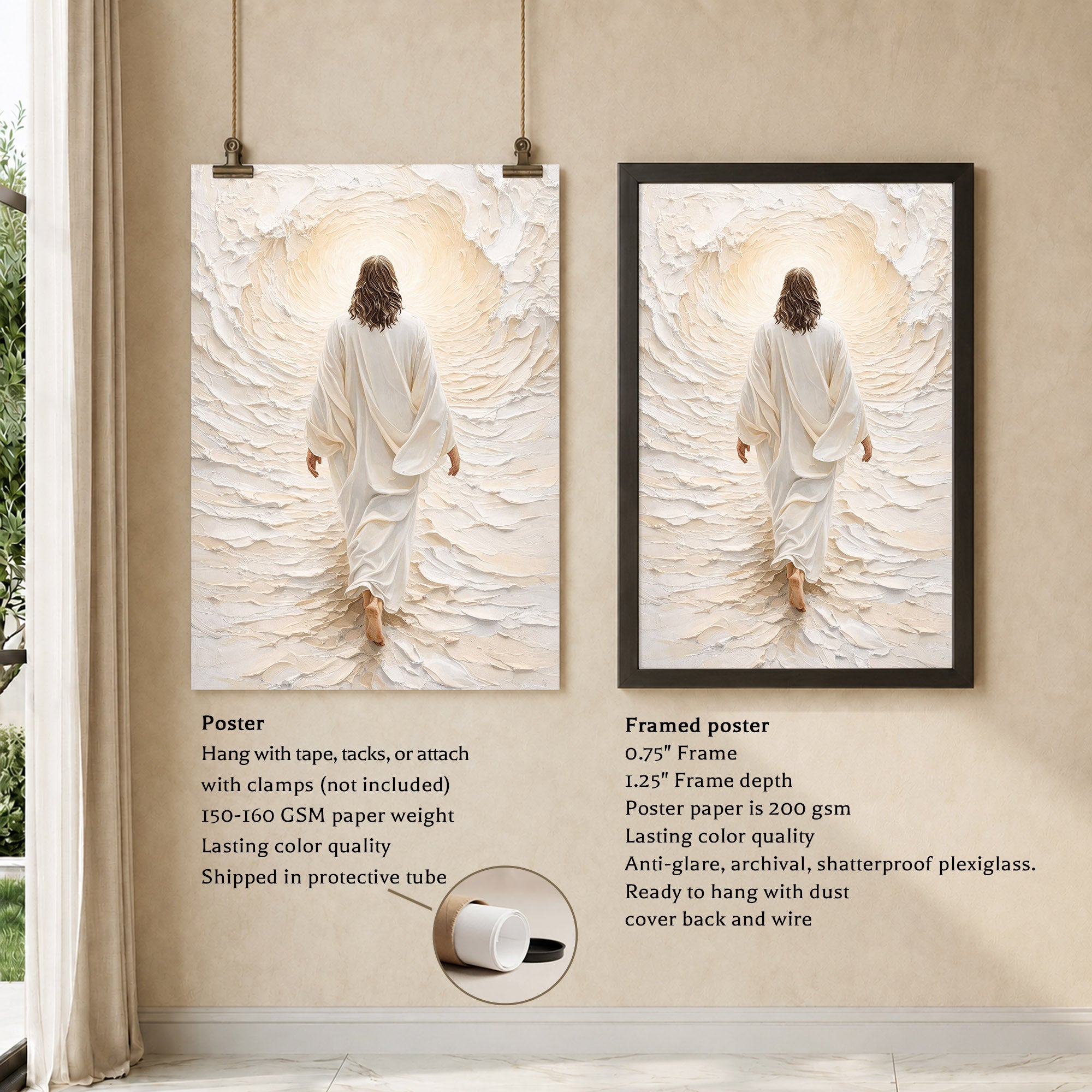 Jesus Walking Into The Light Textured Christian Art Poster/Canvas