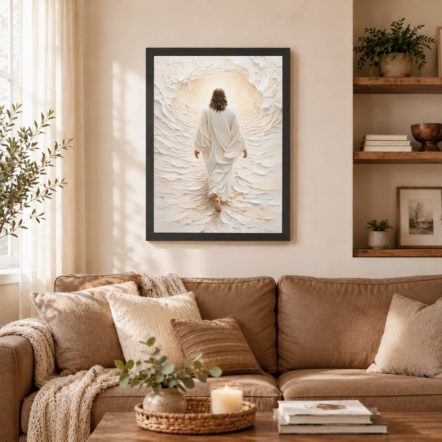 Jesus Walking Into The Light Textured Christian Art Poster/Canvas