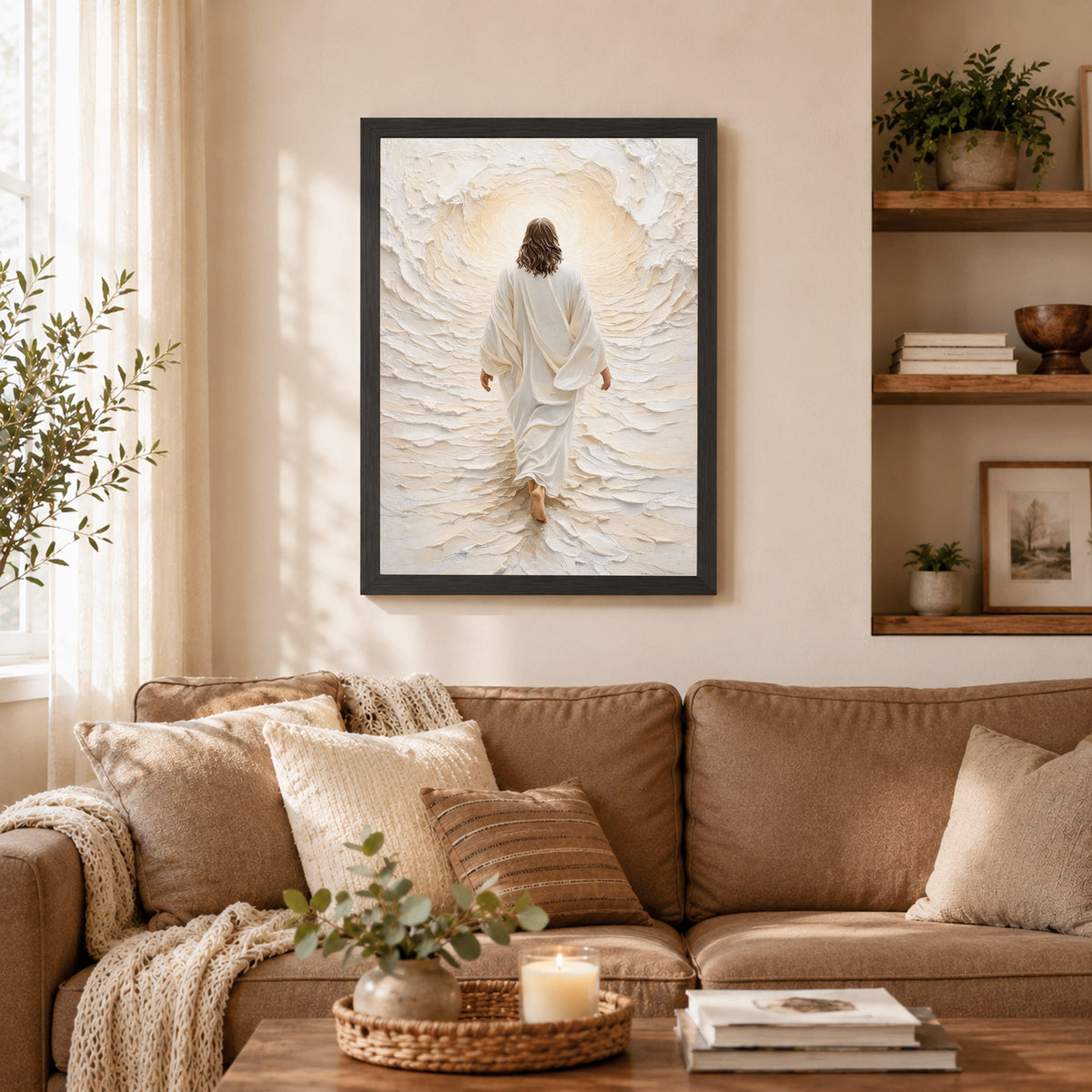 Jesus Walking Into The Light Textured Christian Art Poster/Canvas