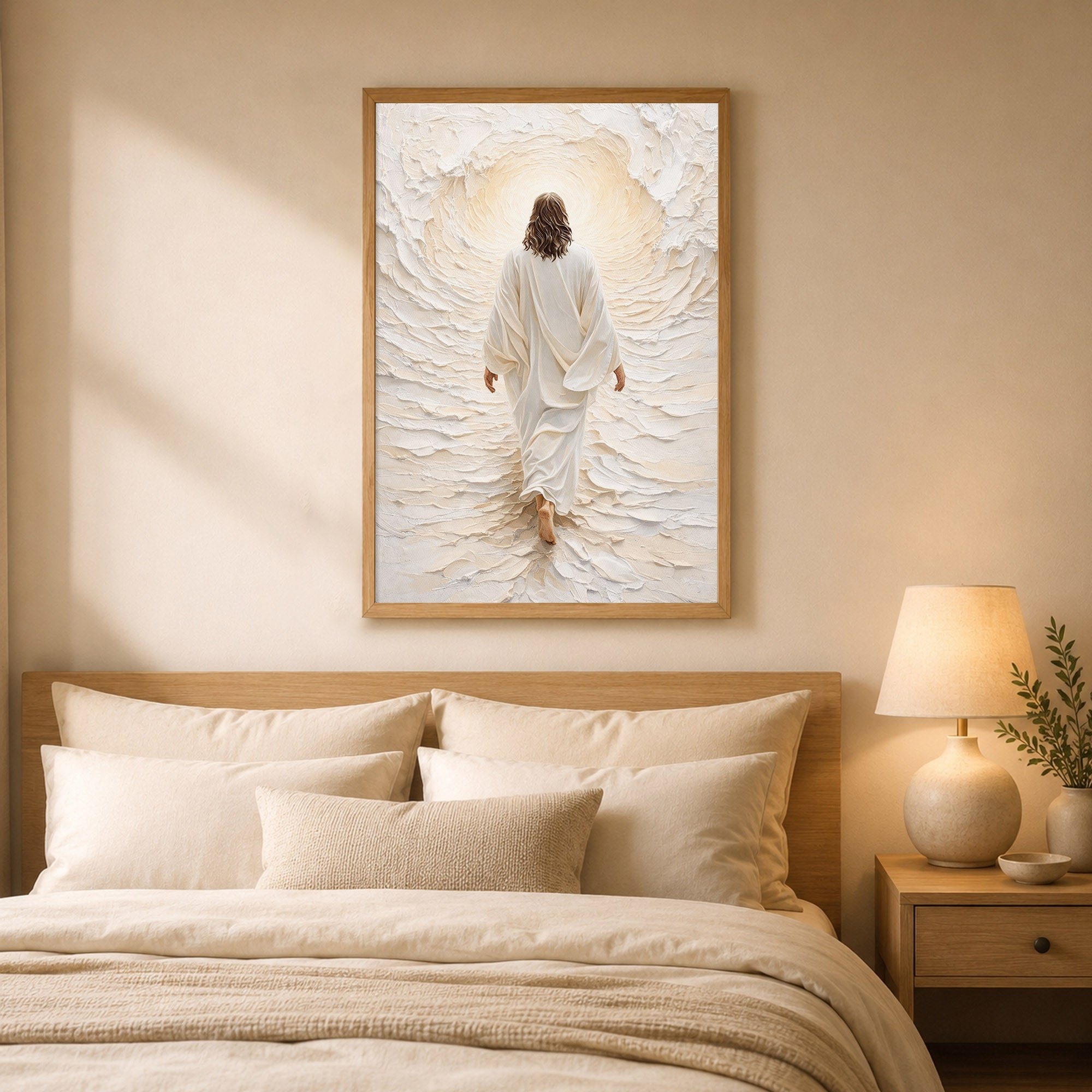 Jesus Walking Into The Light Textured Christian Art Poster/Canvas