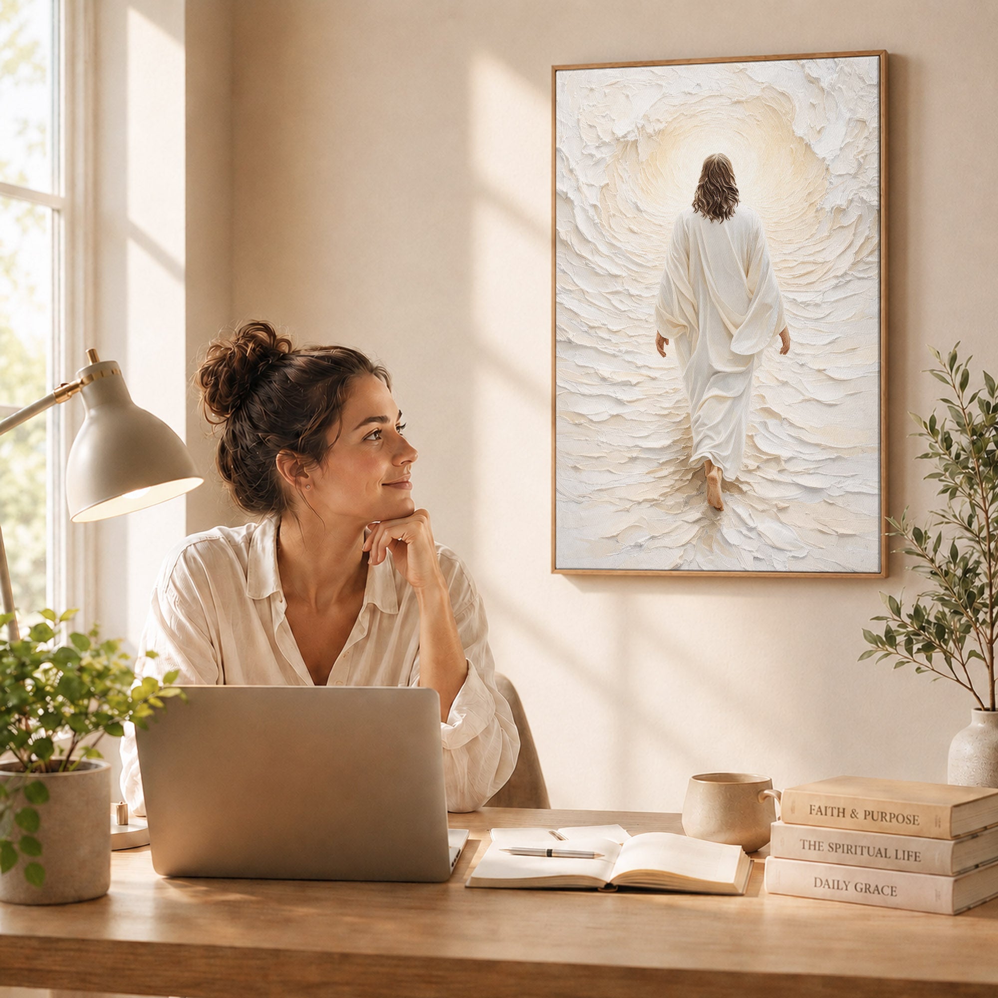 Jesus Walking Into The Light Textured Christian Art Poster/Canvas