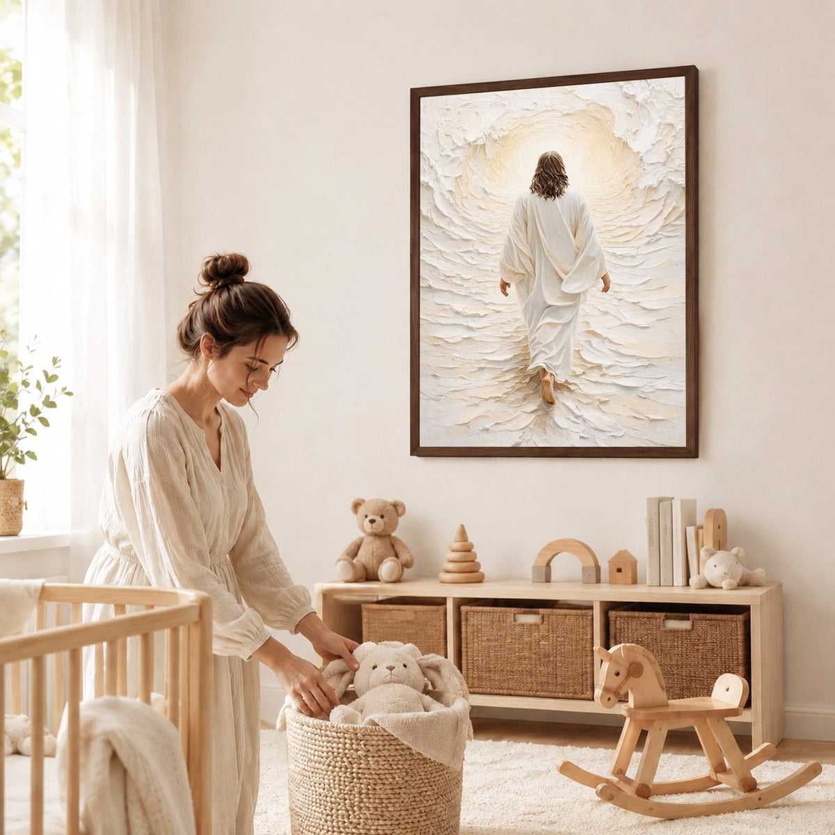 Jesus Walking Into The Light Textured Christian Art Poster/Canvas