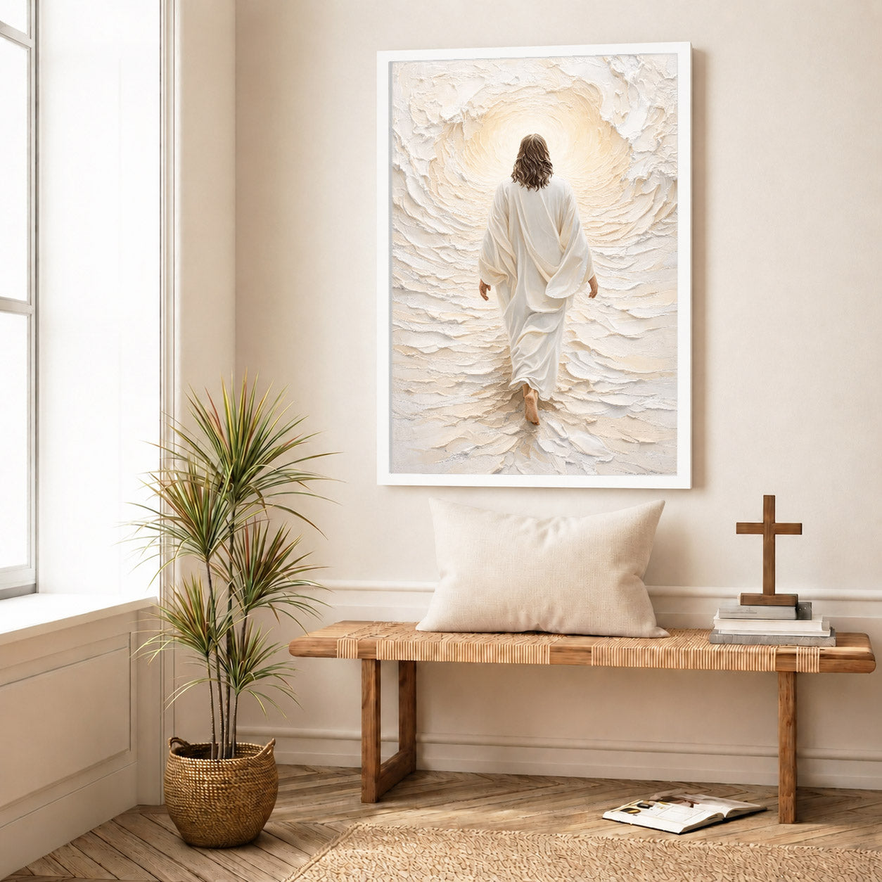 Jesus Walking Into The Light Textured Christian Art Poster/Canvas