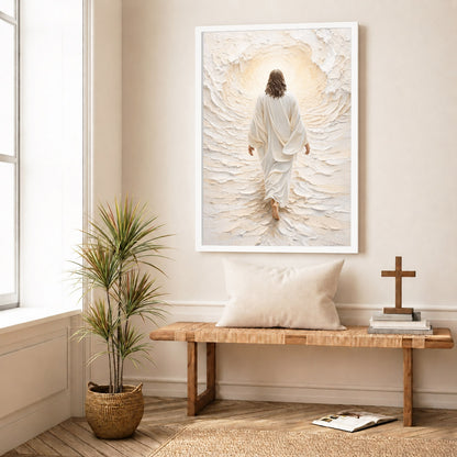 Jesus Walking Into The Light Textured Christian Art Poster/Canvas