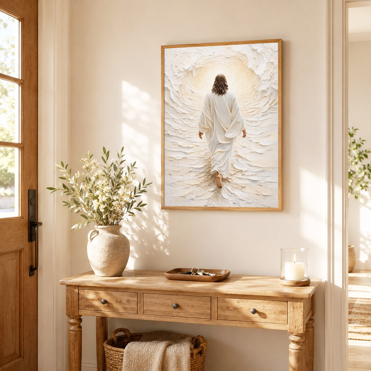 Jesus Walking Into The Light Textured Christian Art Poster/Canvas