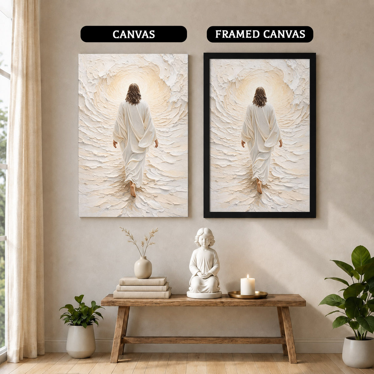 Jesus Walking Into The Light Textured Christian Art Poster/Canvas