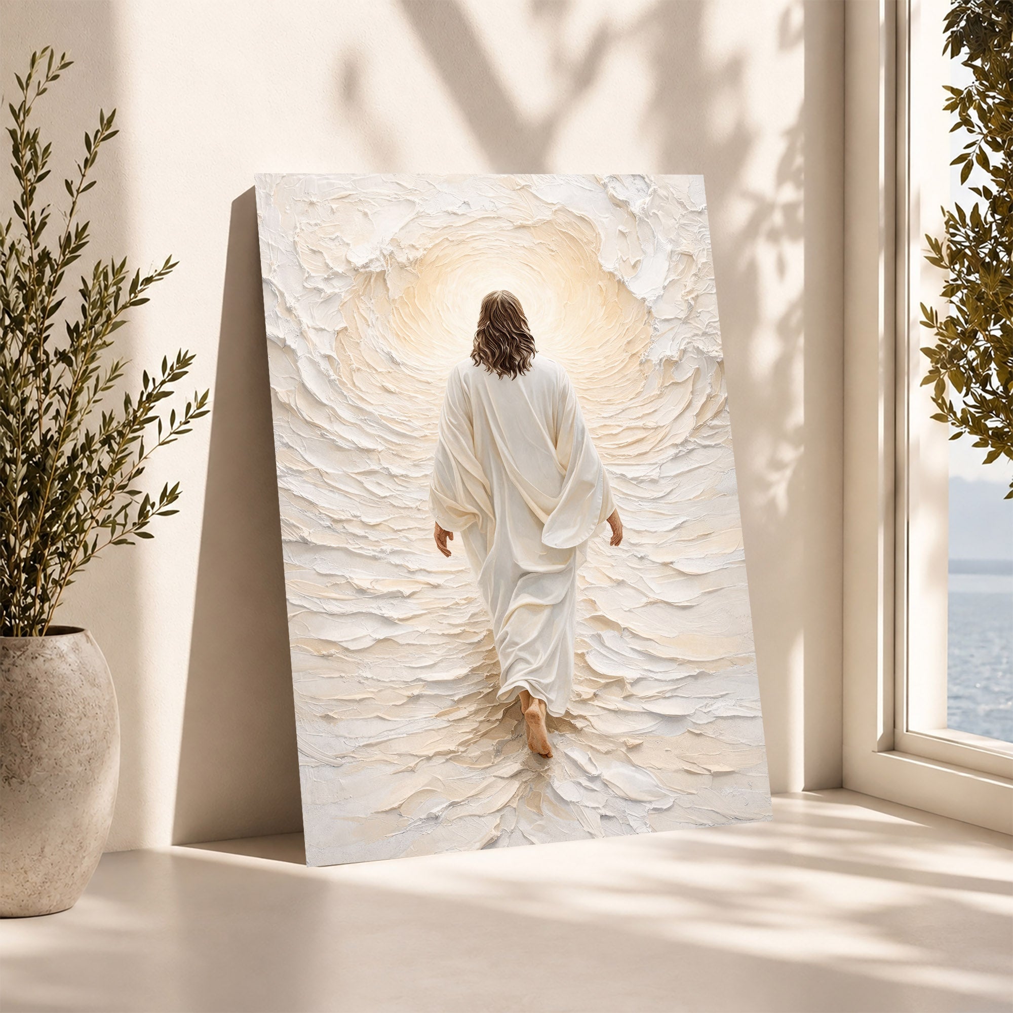 Jesus Walking Into The Light Textured Christian Art Poster/Canvas