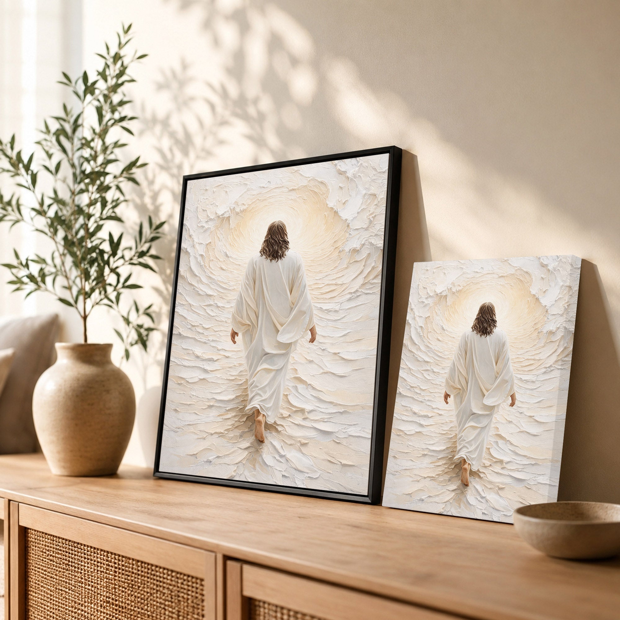 Jesus Walking Into The Light Textured Christian Art Poster/Canvas