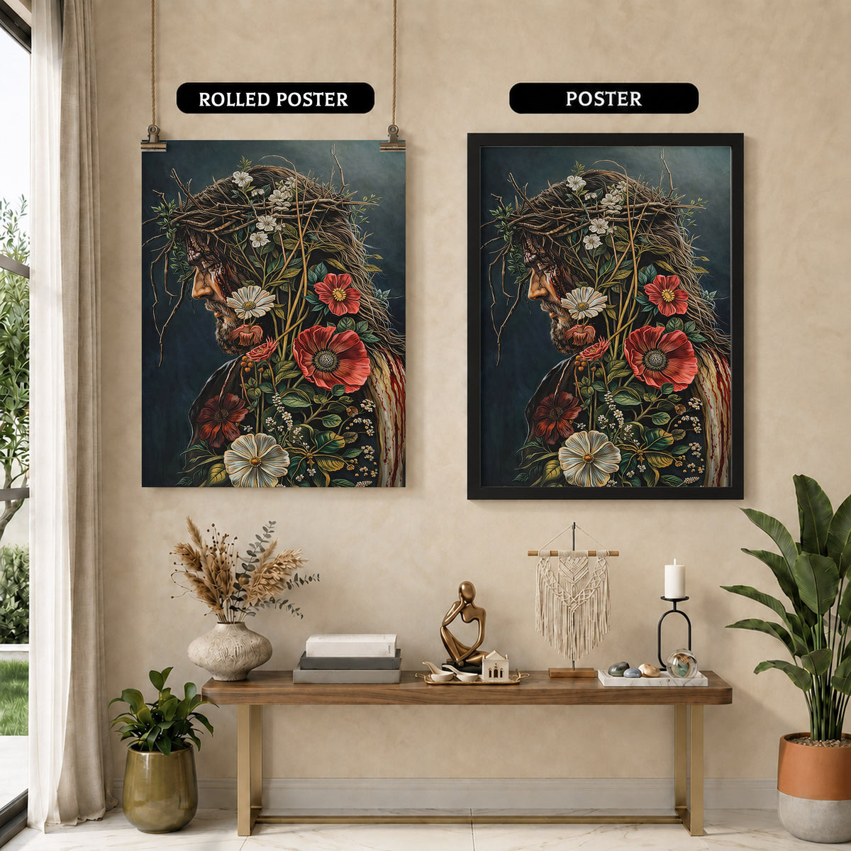 Jesus Christ Floral Crown Wall Art Poster/Canvas