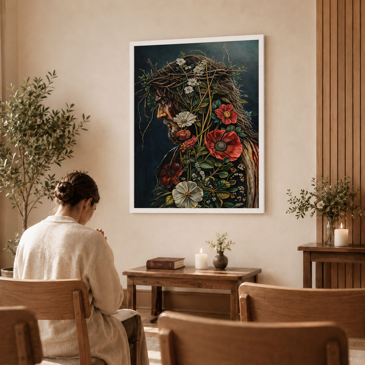 Jesus Christ Floral Crown Wall Art Poster/Canvas