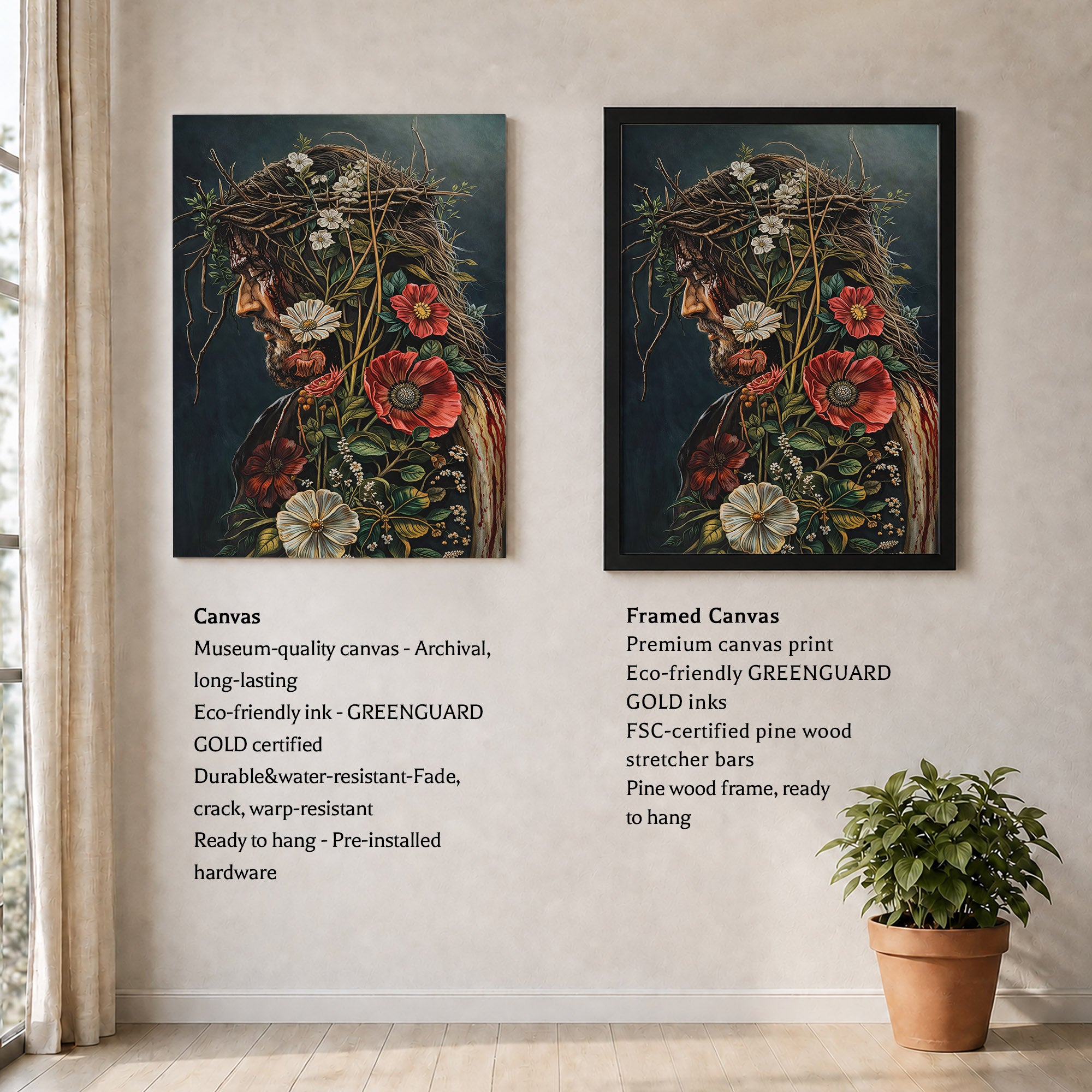 Jesus Christ Floral Crown Wall Art Poster/Canvas