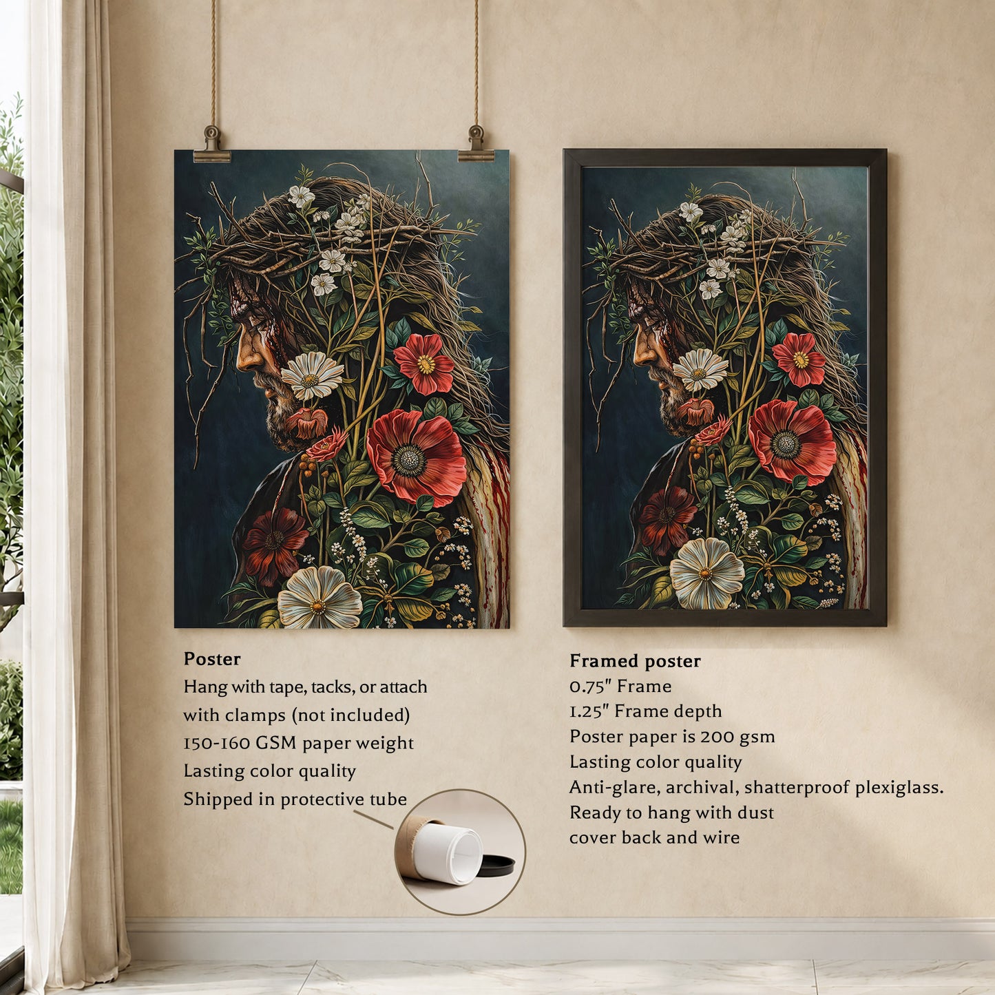 Jesus Christ Floral Crown Wall Art Poster/Canvas