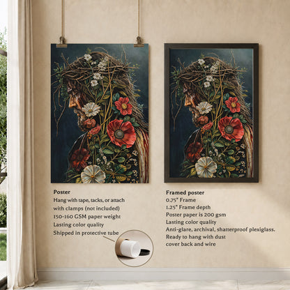 Jesus Christ Floral Crown Wall Art Poster/Canvas