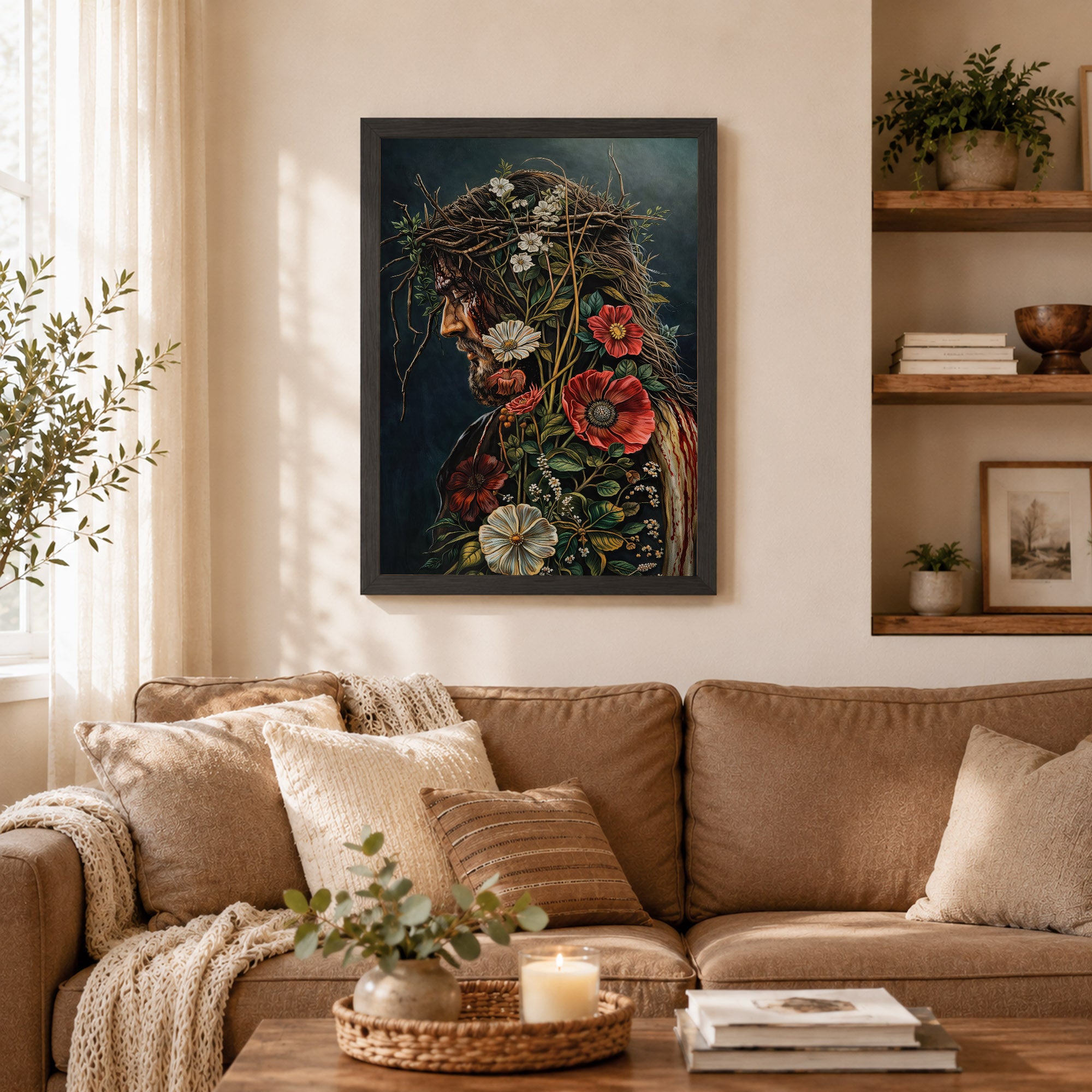 Jesus Christ Floral Crown Wall Art Poster/Canvas