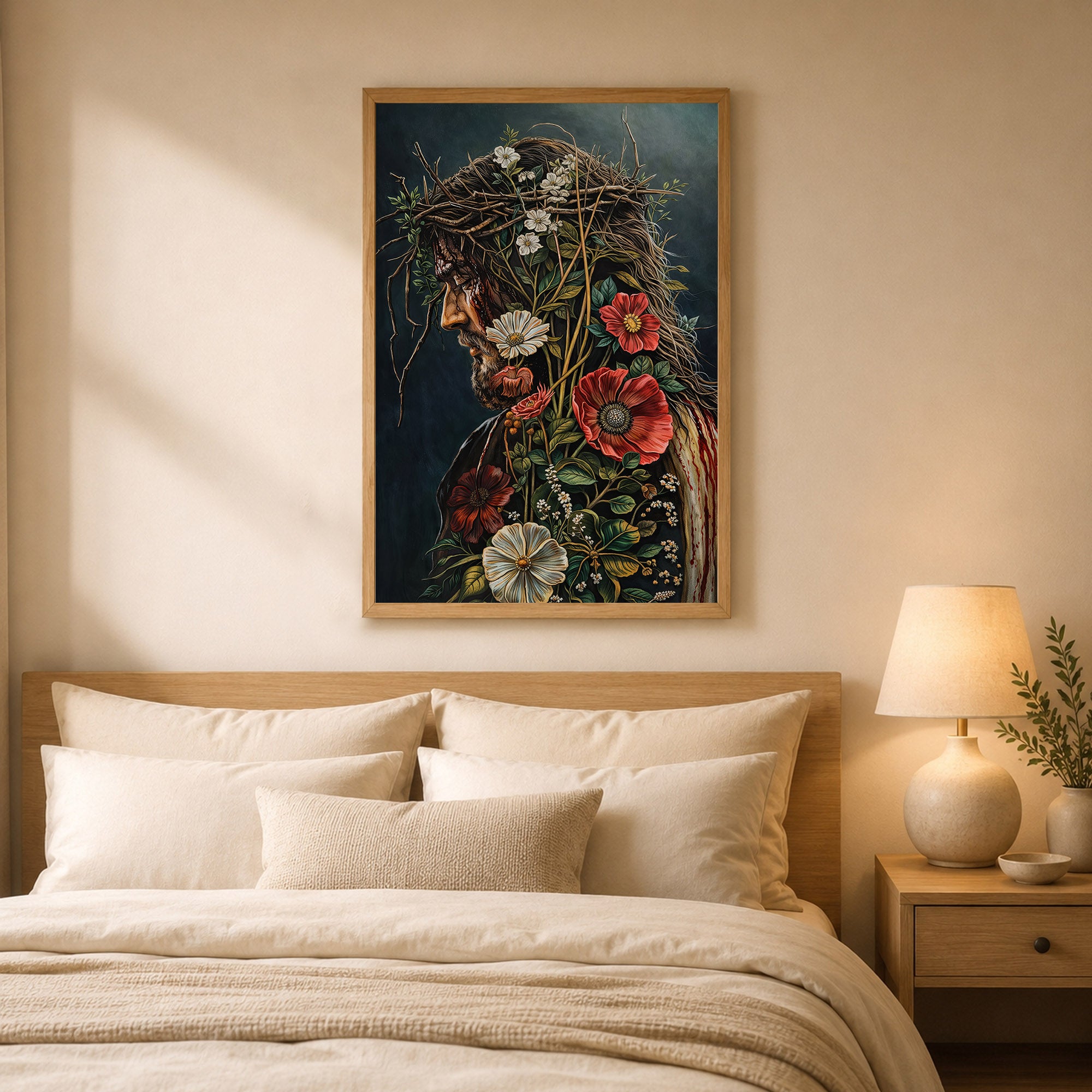 Jesus Christ Floral Crown Wall Art Poster/Canvas