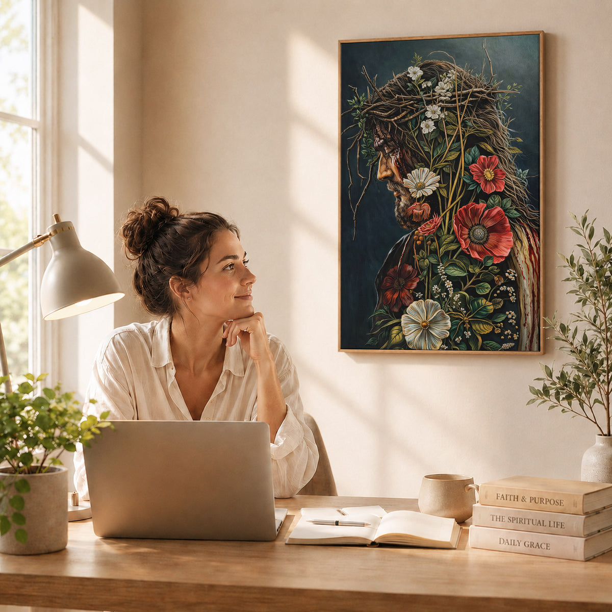 Jesus Christ Floral Crown Wall Art Poster/Canvas