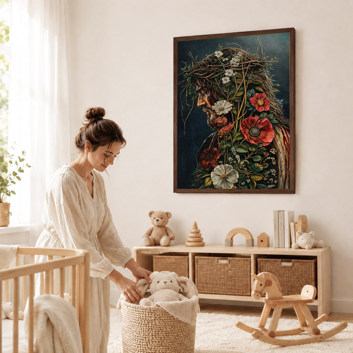 Jesus Christ Floral Crown Wall Art Poster/Canvas