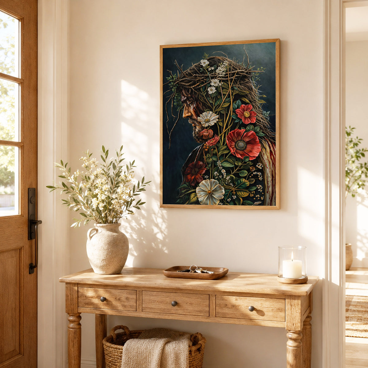 Jesus Christ Floral Crown Wall Art Poster/Canvas