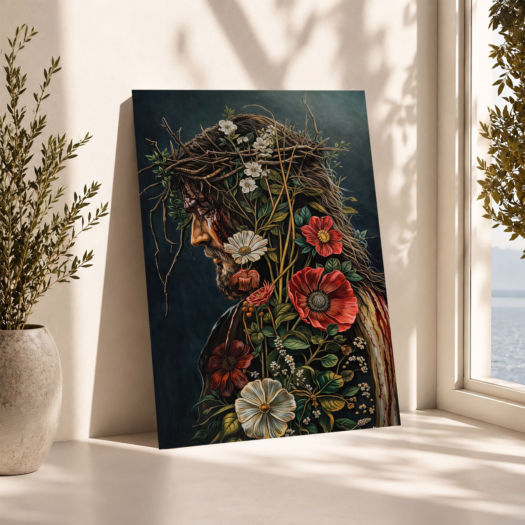Jesus Christ Floral Crown Wall Art Poster/Canvas