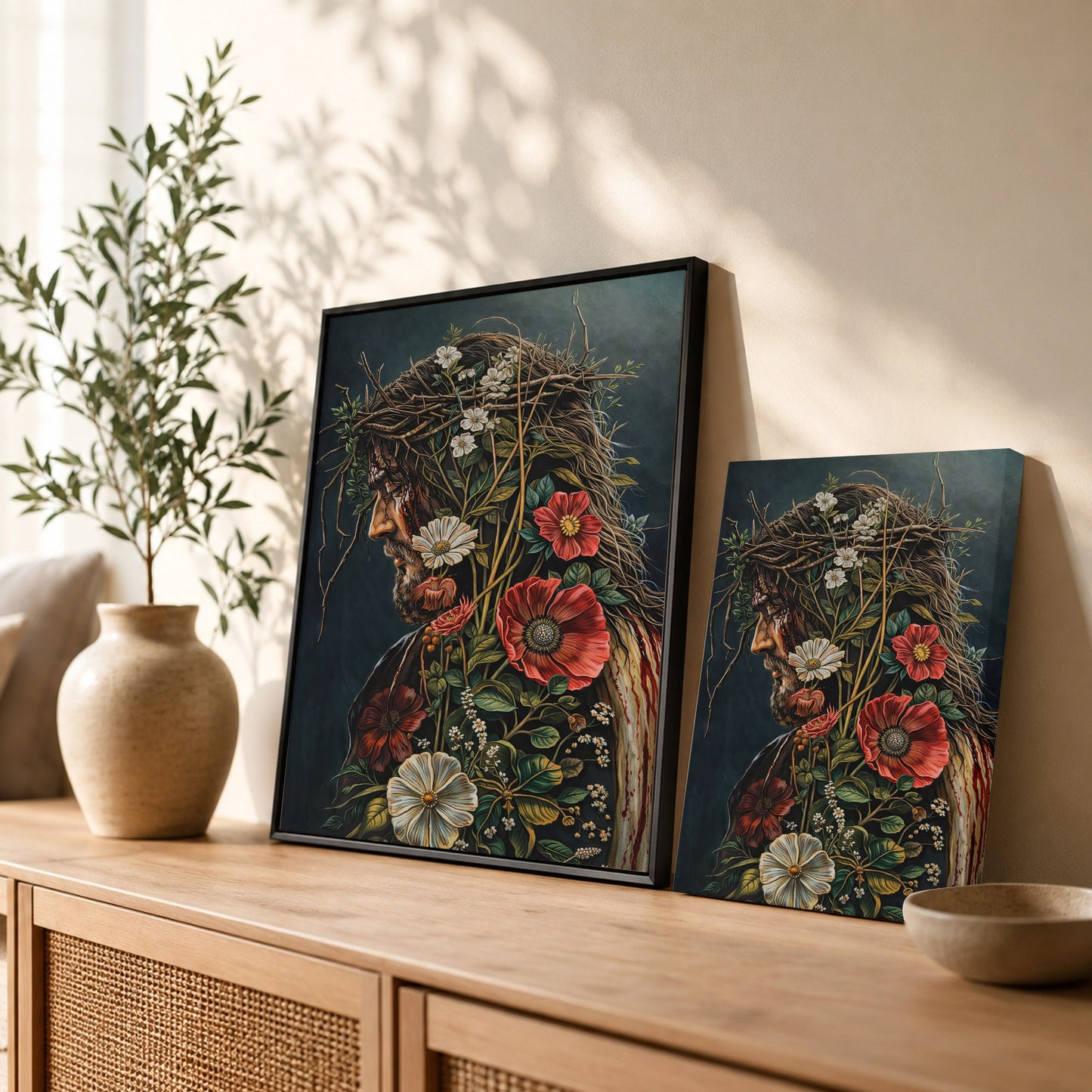 Jesus Christ Floral Crown Wall Art Poster/Canvas