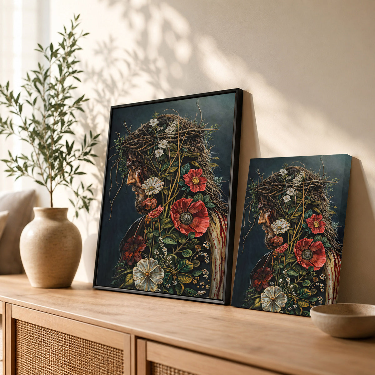 Jesus Christ Floral Crown Wall Art Poster/Canvas