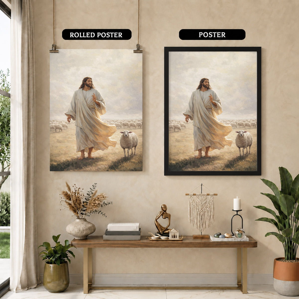The Good Shepherd Walking Among His Sheep Poster/Canvas