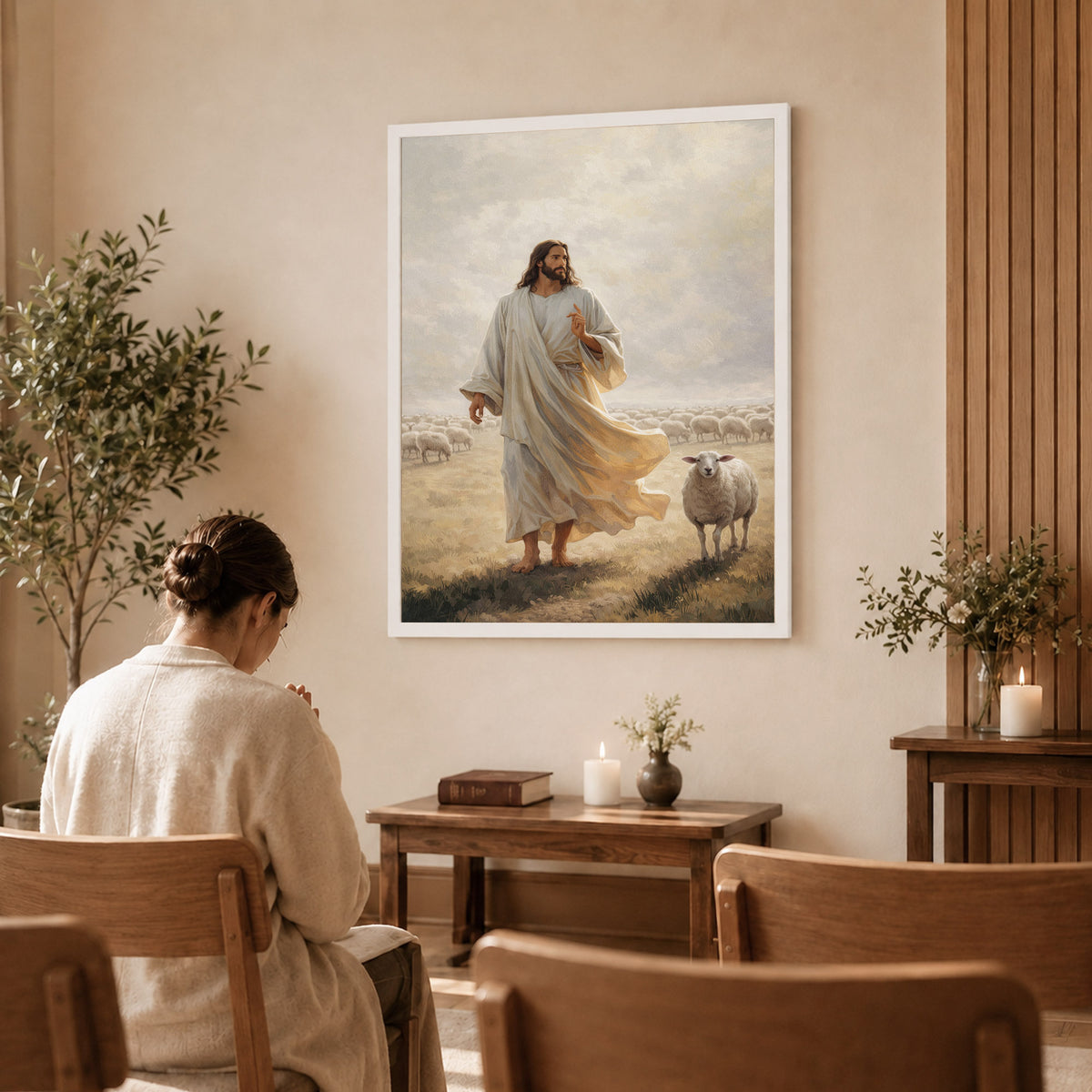The Good Shepherd Walking Among His Sheep Poster/Canvas