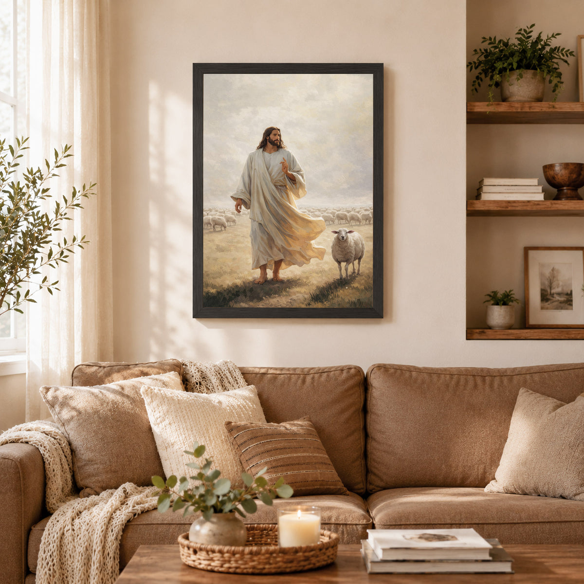 The Good Shepherd Walking Among His Sheep Poster/Canvas