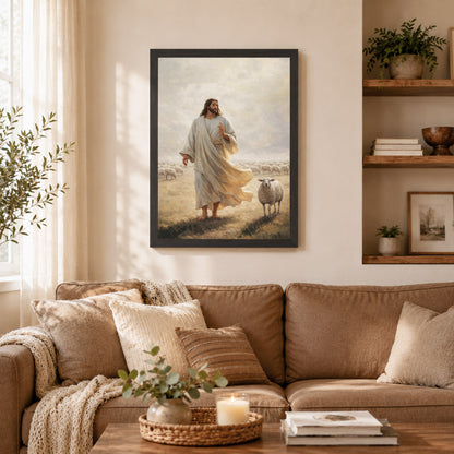 The Good Shepherd Walking Among His Sheep Poster/Canvas