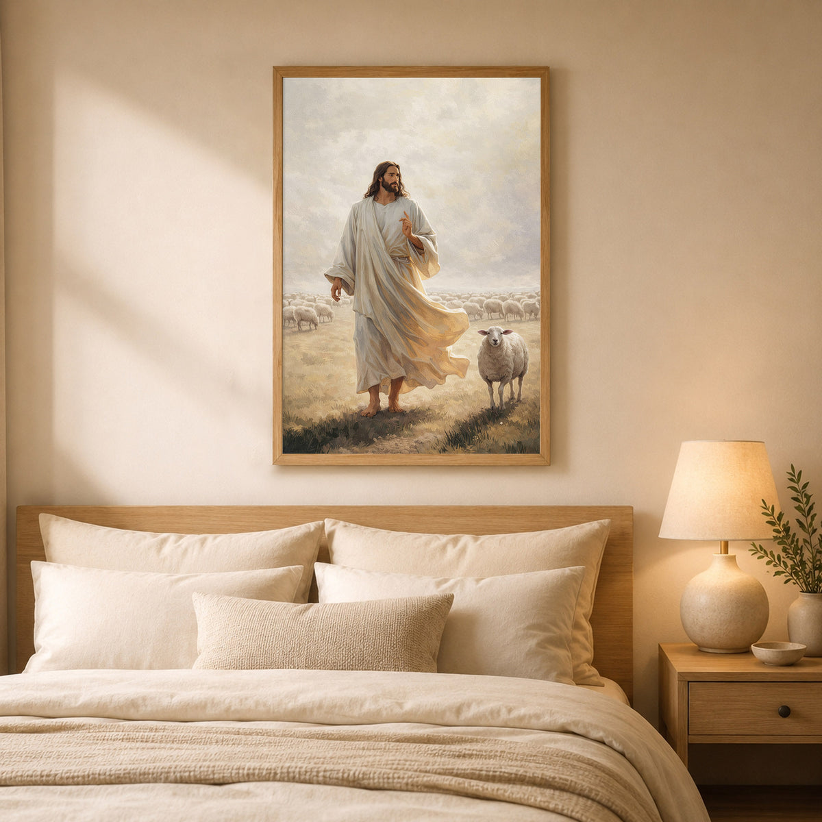 The Good Shepherd Walking Among His Sheep Poster/Canvas