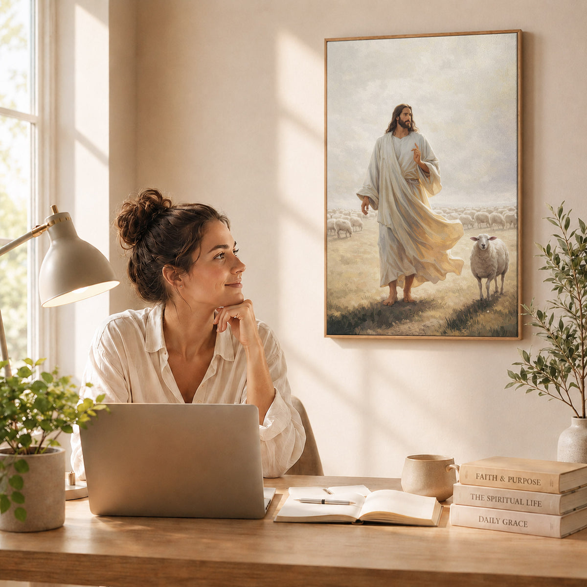 The Good Shepherd Walking Among His Sheep Poster/Canvas