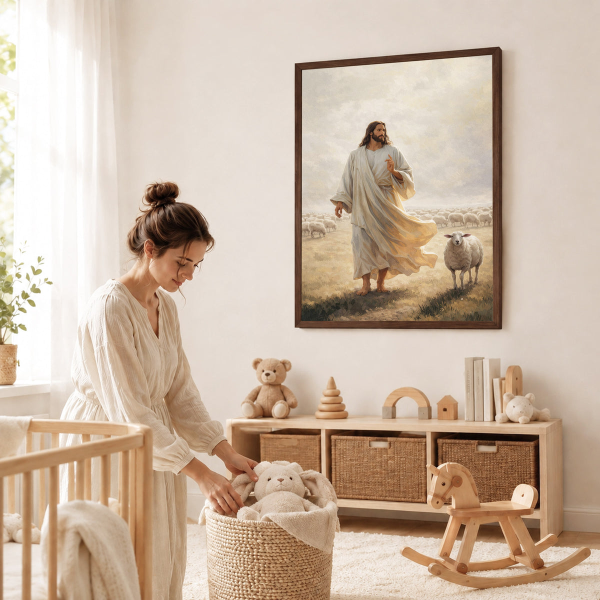 The Good Shepherd Walking Among His Sheep Poster/Canvas