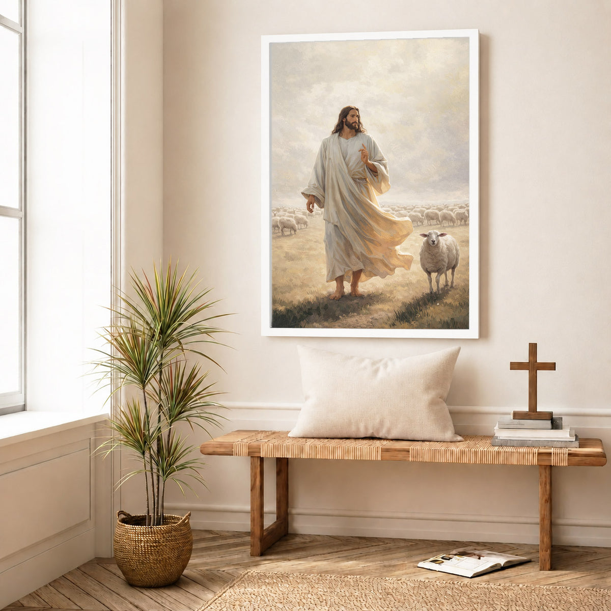 The Good Shepherd Walking Among His Sheep Poster/Canvas