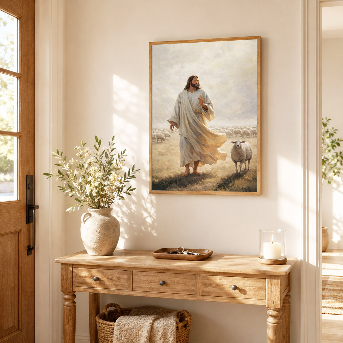The Good Shepherd Walking Among His Sheep Poster/Canvas