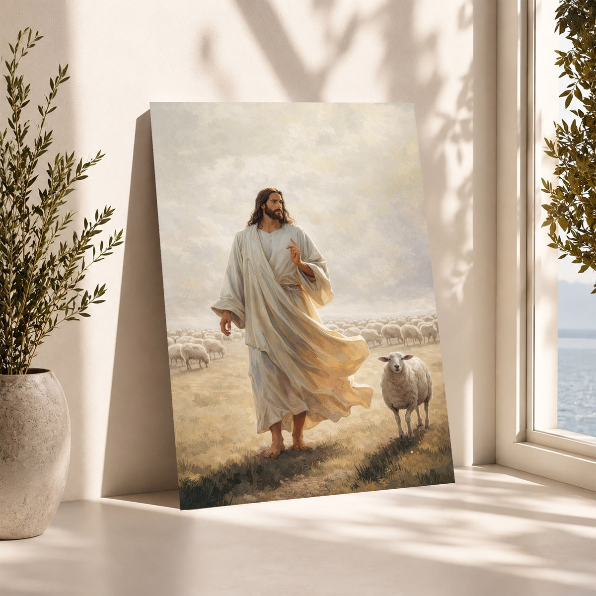 The Good Shepherd Walking Among His Sheep Poster/Canvas