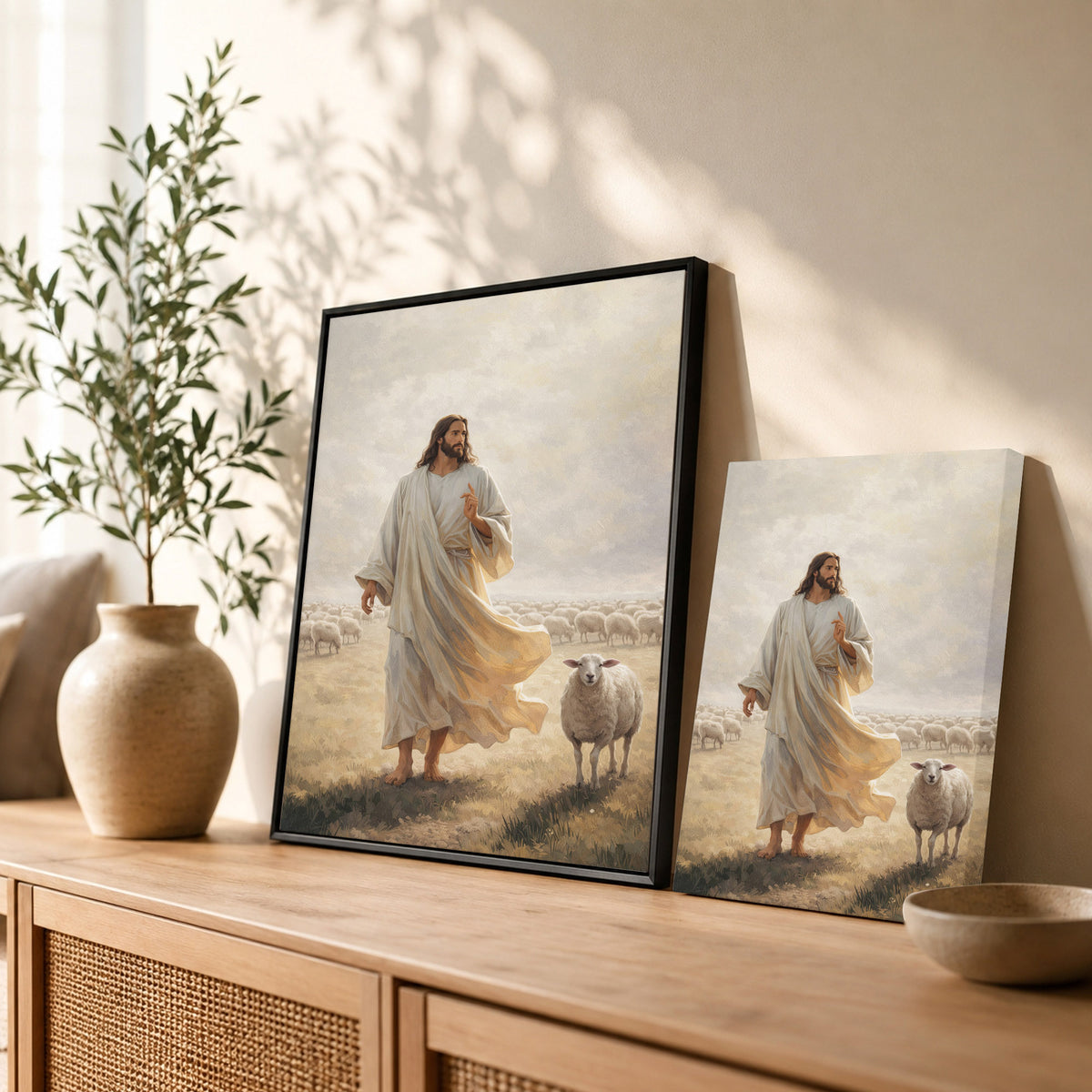 The Good Shepherd Walking Among His Sheep Poster/Canvas