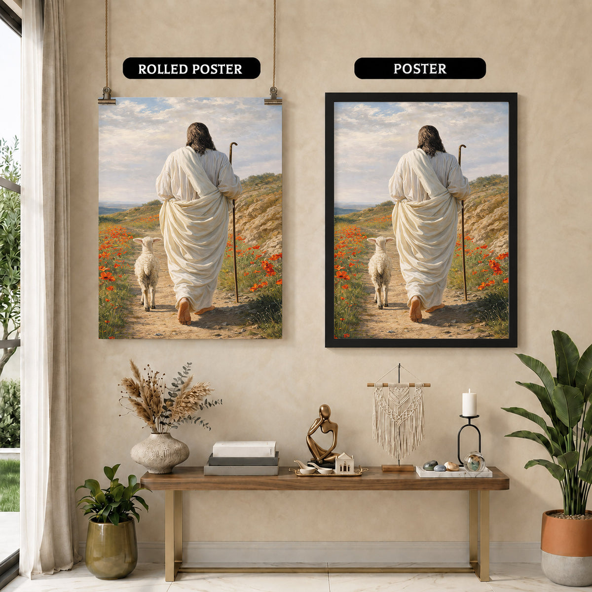 The Good Shepherd Jesus Christ Walking with His Flock Poster/Canvas