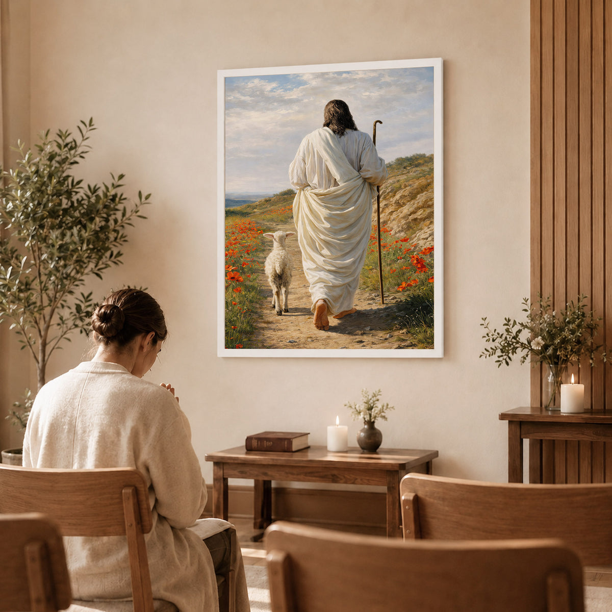 The Good Shepherd Jesus Christ Walking with His Flock Poster/Canvas