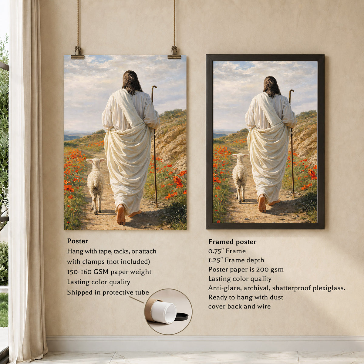 The Good Shepherd Jesus Christ Walking with His Flock Poster/Canvas