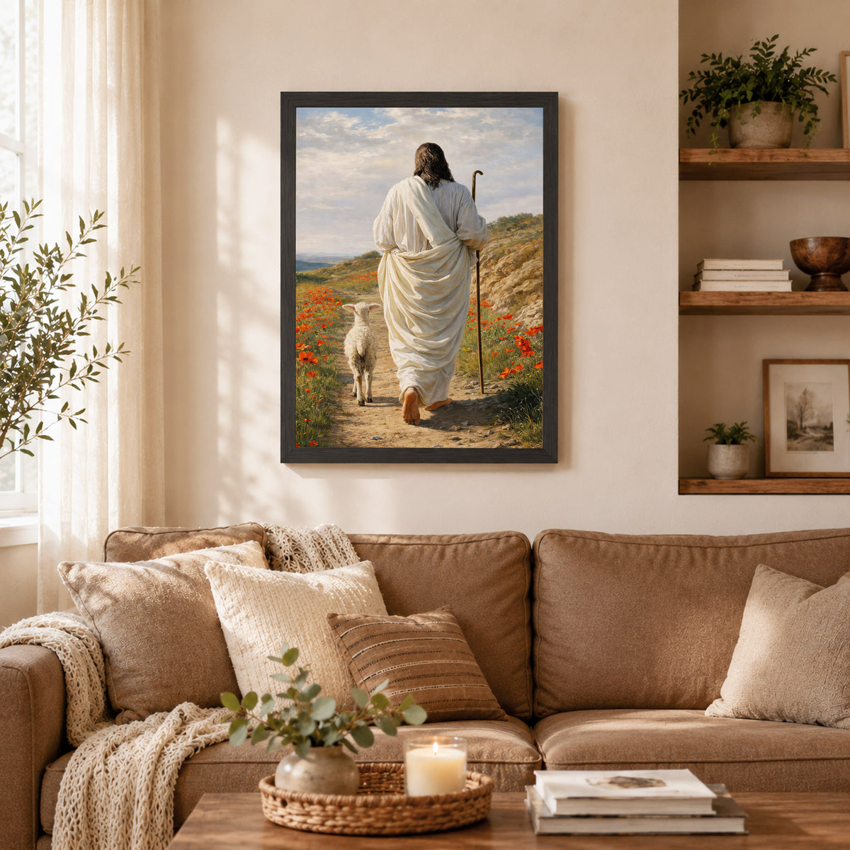 The Good Shepherd Jesus Christ Walking with His Flock Poster/Canvas