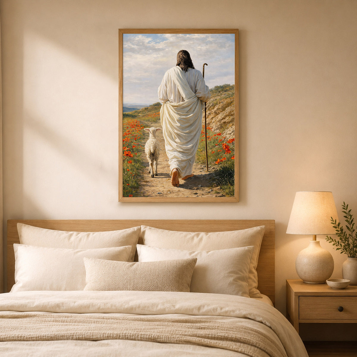The Good Shepherd Jesus Christ Walking with His Flock Poster/Canvas