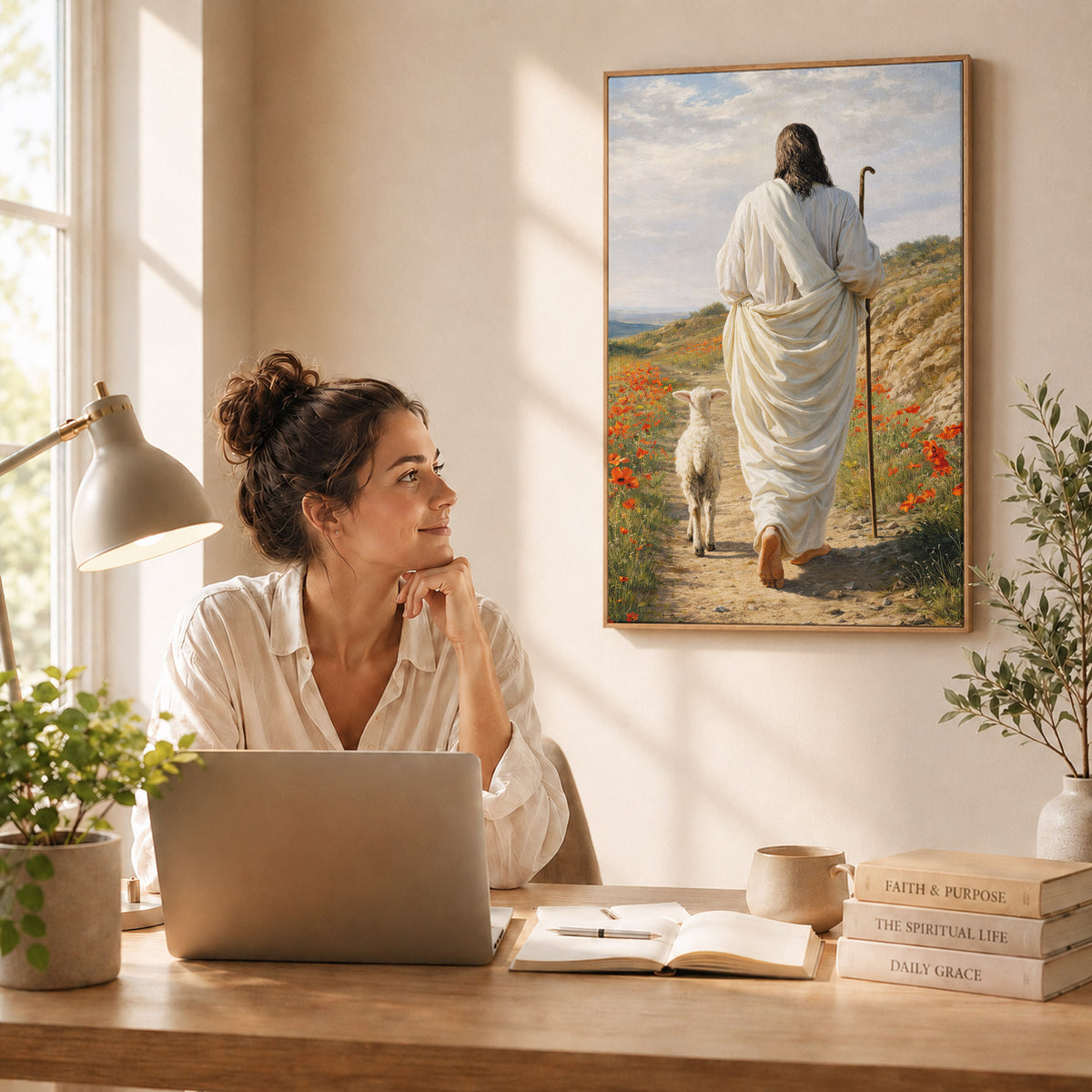 The Good Shepherd Jesus Christ Walking with His Flock Poster/Canvas