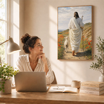 The Good Shepherd Jesus Christ Walking with His Flock Poster/Canvas