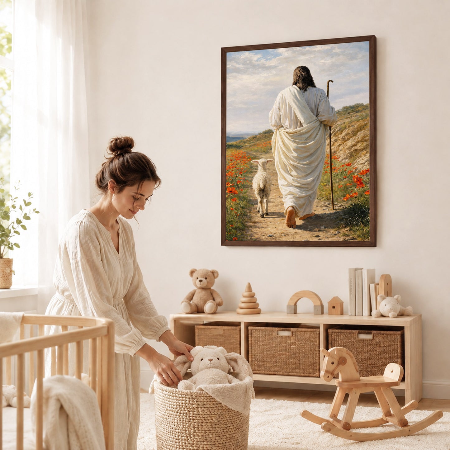The Good Shepherd Jesus Christ Walking with His Flock Poster/Canvas