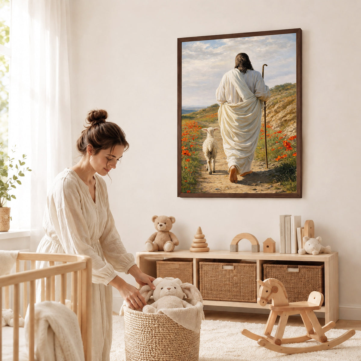 The Good Shepherd Jesus Christ Walking with His Flock Poster/Canvas