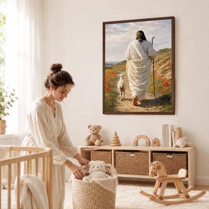 The Good Shepherd Jesus Christ Walking with His Flock Poster/Canvas